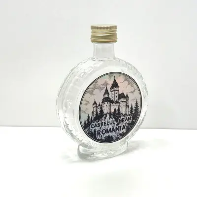 Castelul bran romania, sticla rotunda plosca 100 ml, cu mesaj, model divgs320 05